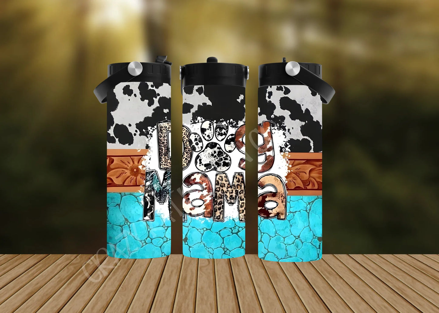 CUSTOMIZABLE COW PRINT DOG MAMA HOT AND COLD TUMBLERS - Crazy Kat Design Co