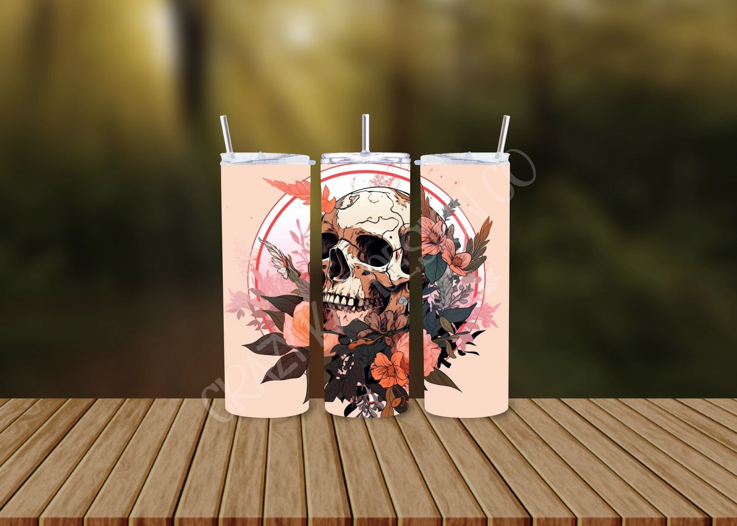 CUSTOMIZABLE SKULLS FLOWERS HOT AND COLD TUMBLERS - Crazy Kat Design Co