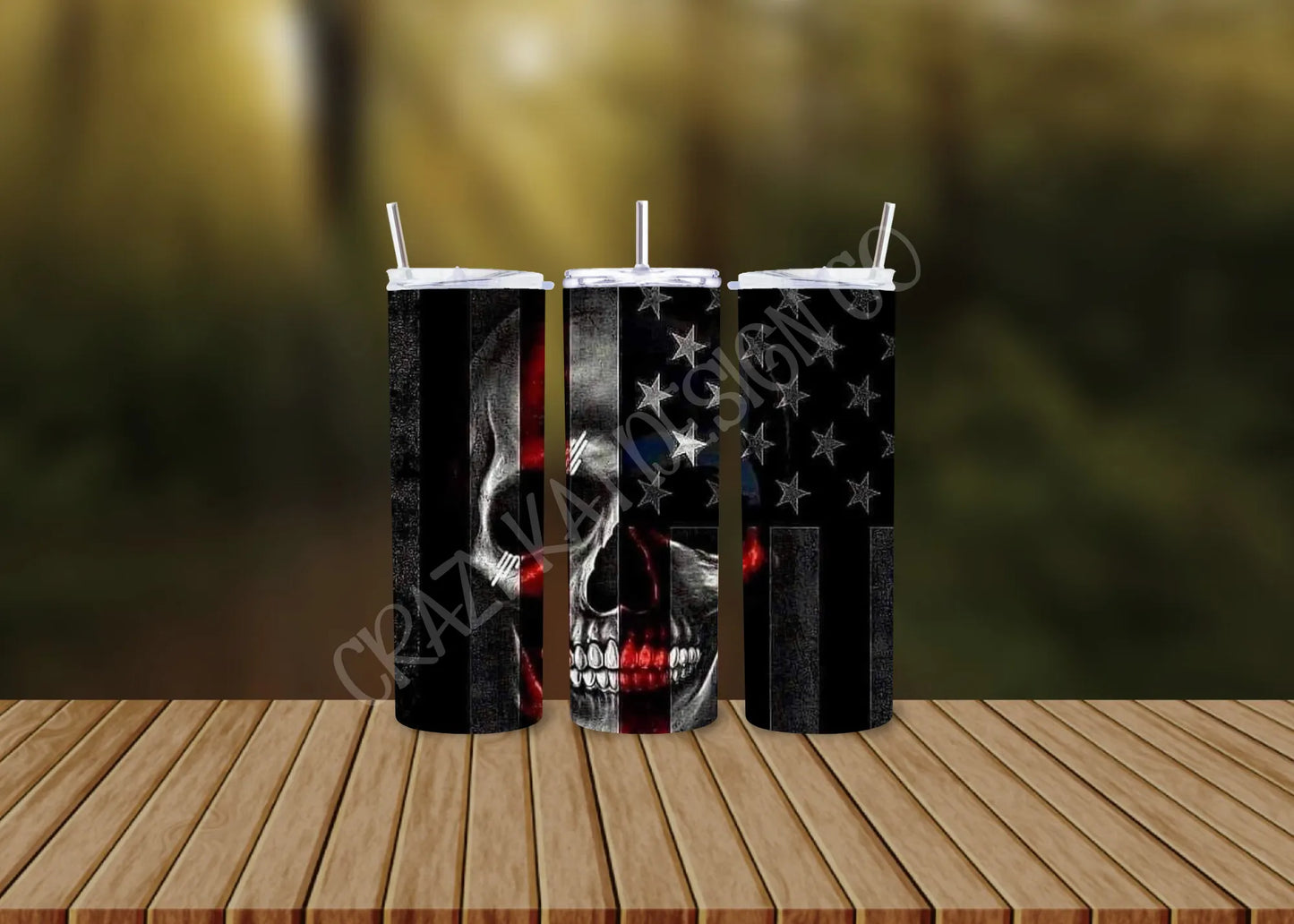 CUSTOMIZABLE SKULL AMERICAN FLAG HOT AND COLD TUMBLERS - Crazy Kat Design Co