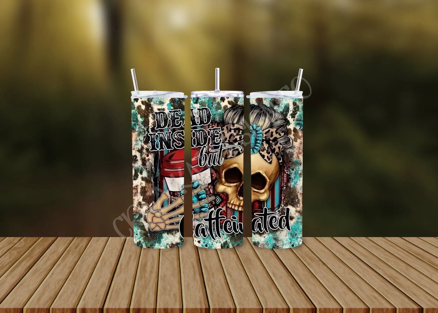 CUSTOMIZABLE DEAD INSIDE BUT CAFFEINATED SKULL HOT AND COLD TUMBLERS - Crazy Kat Design Co