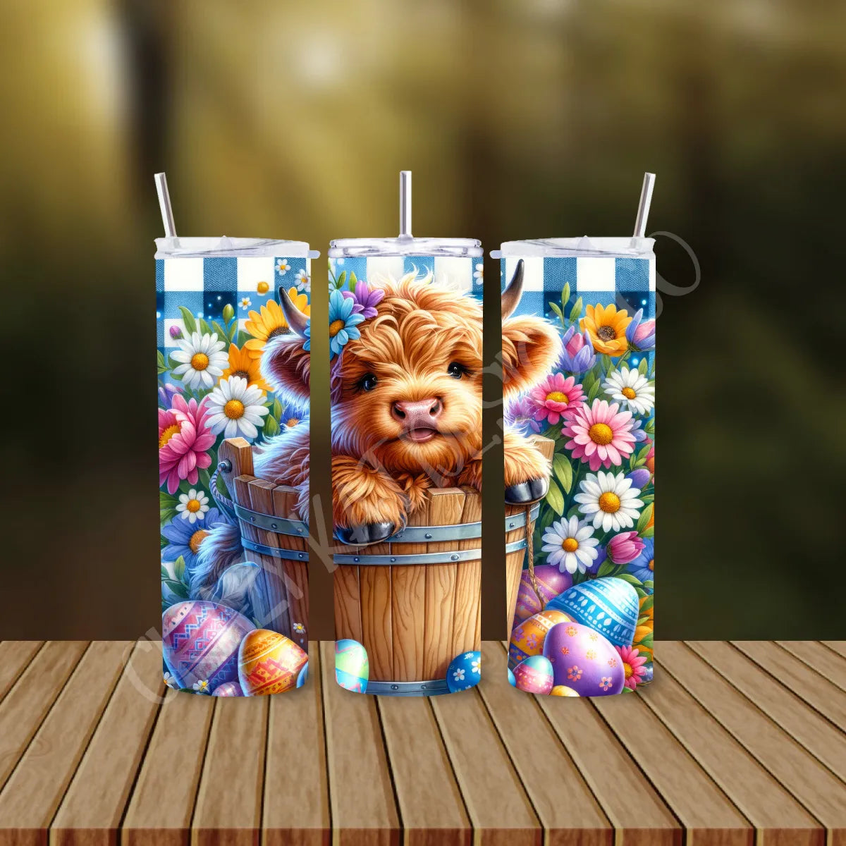 CUSTOMIZABLE HIGHLAND COW EASTER HOT AND COLD TUMBLER - Crazy Kat Design Co