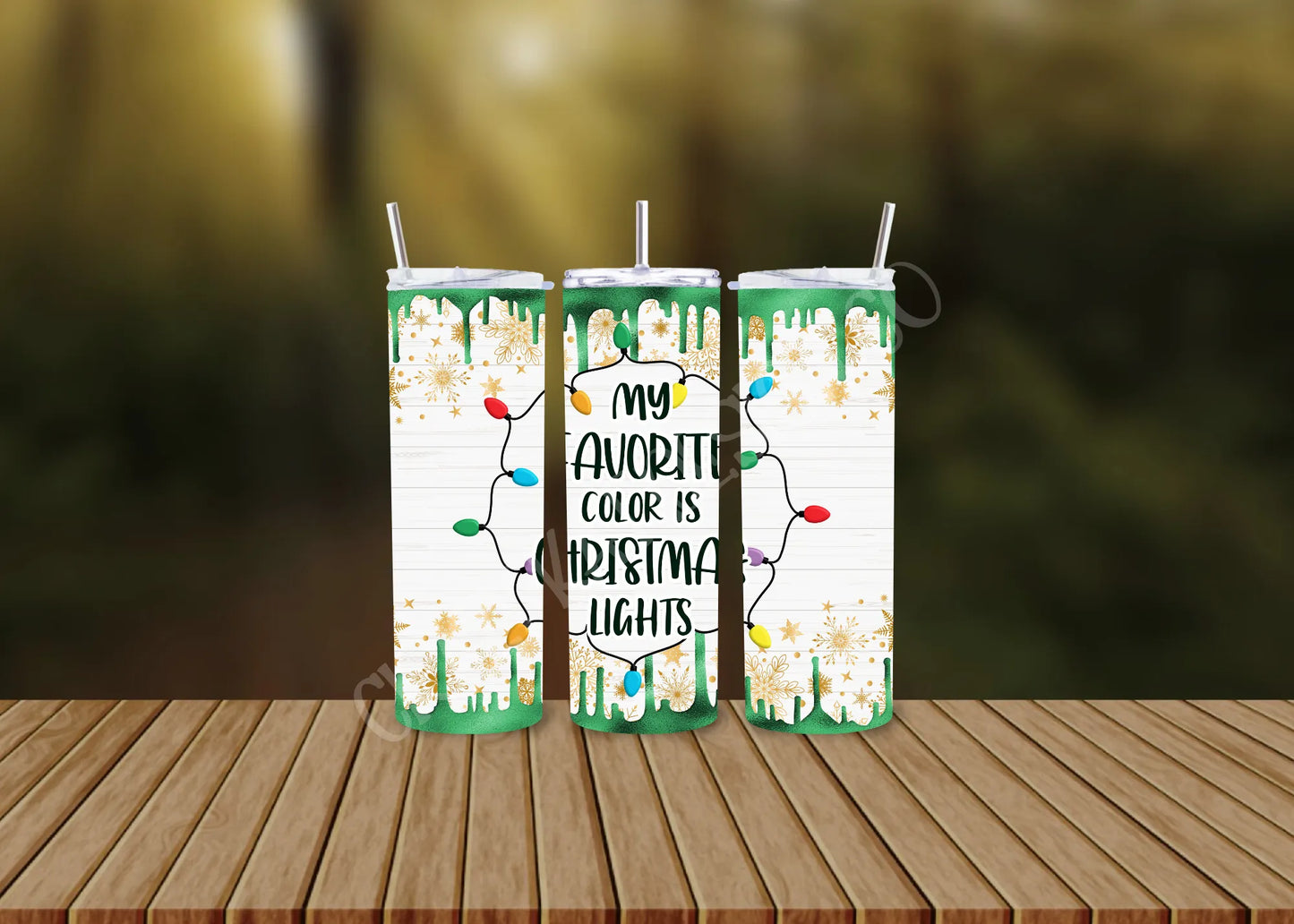 CUSTOMIZABLE MY FAVORITE COLOR IS CHRISTMAS LIGHTS HOT AND COLD TUMBLERS - Crazy Kat Design Co