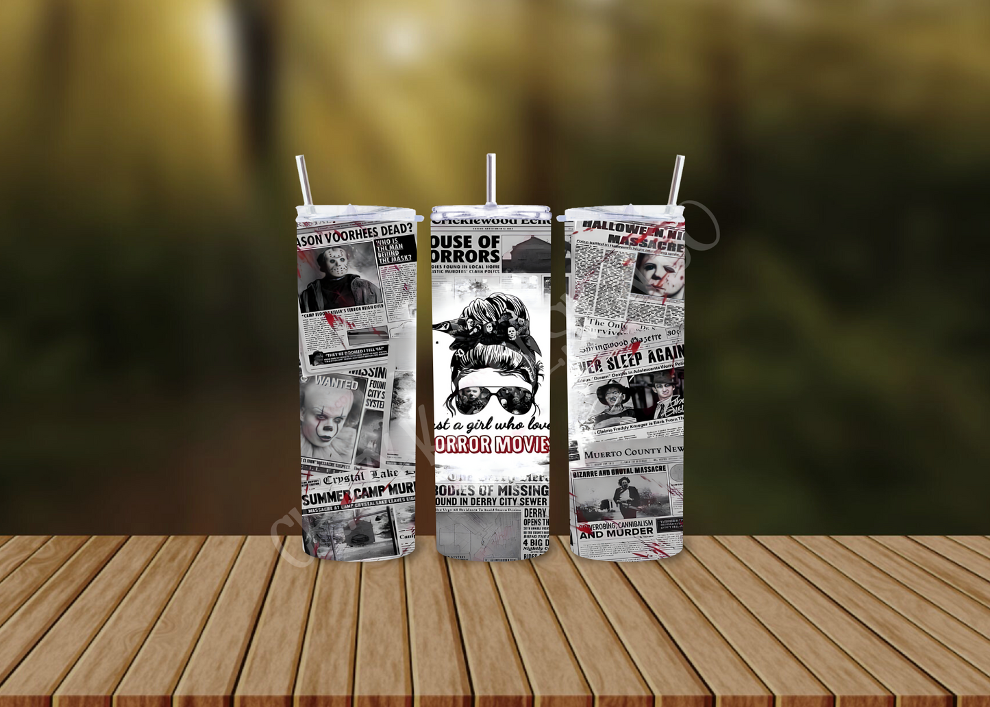 CUSTOMIZABLE JUST A GIRL WHO LOVES HORROR MOVIES HOT AND COLD TUMBLERS - Crazy Kat Design Co