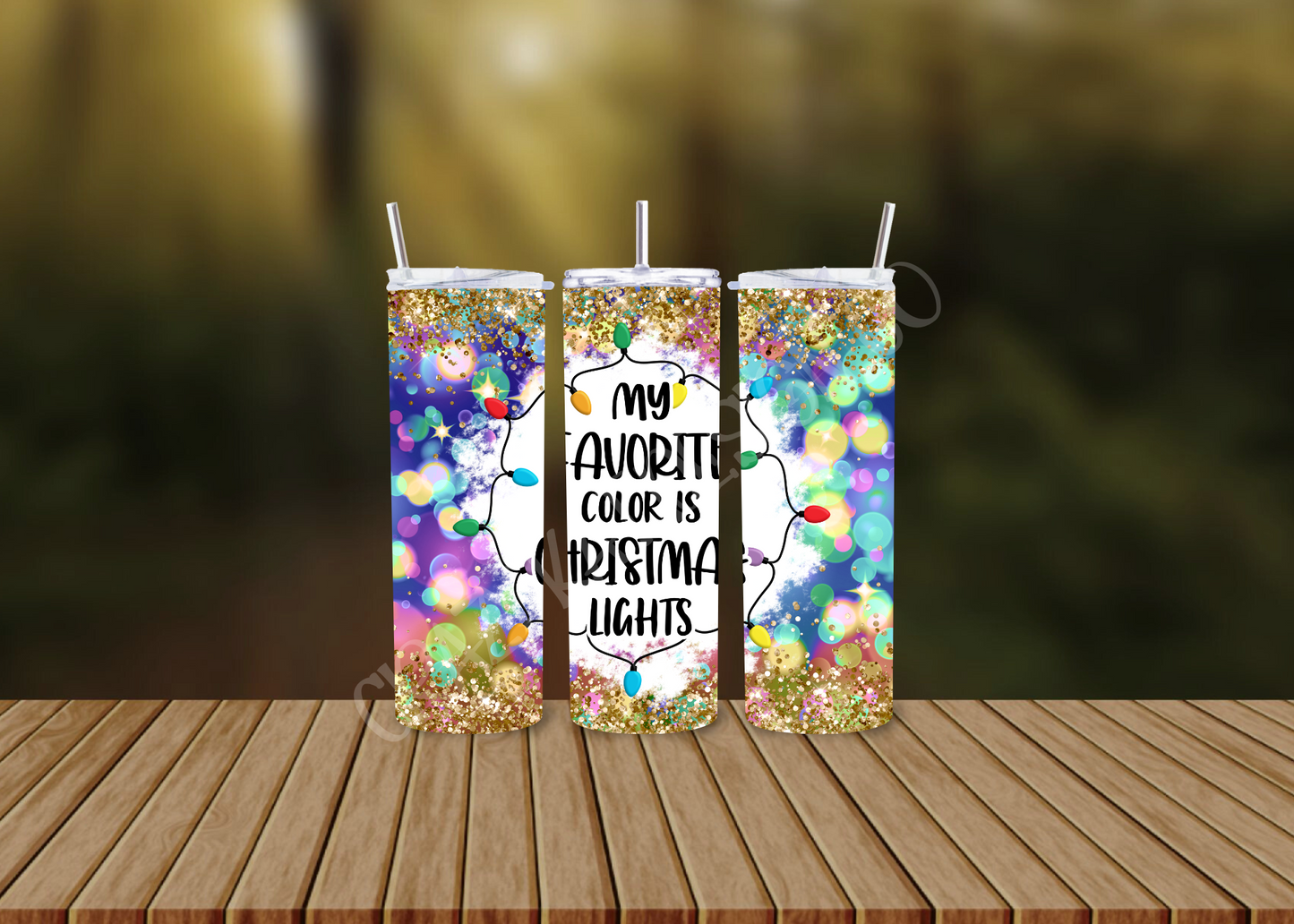 CUSTOMIZABLE MY FAVORITE COLOR IS CHRISTMAS LIGHTS HOT AND COLD TUMBLERS - Crazy Kat Design Co