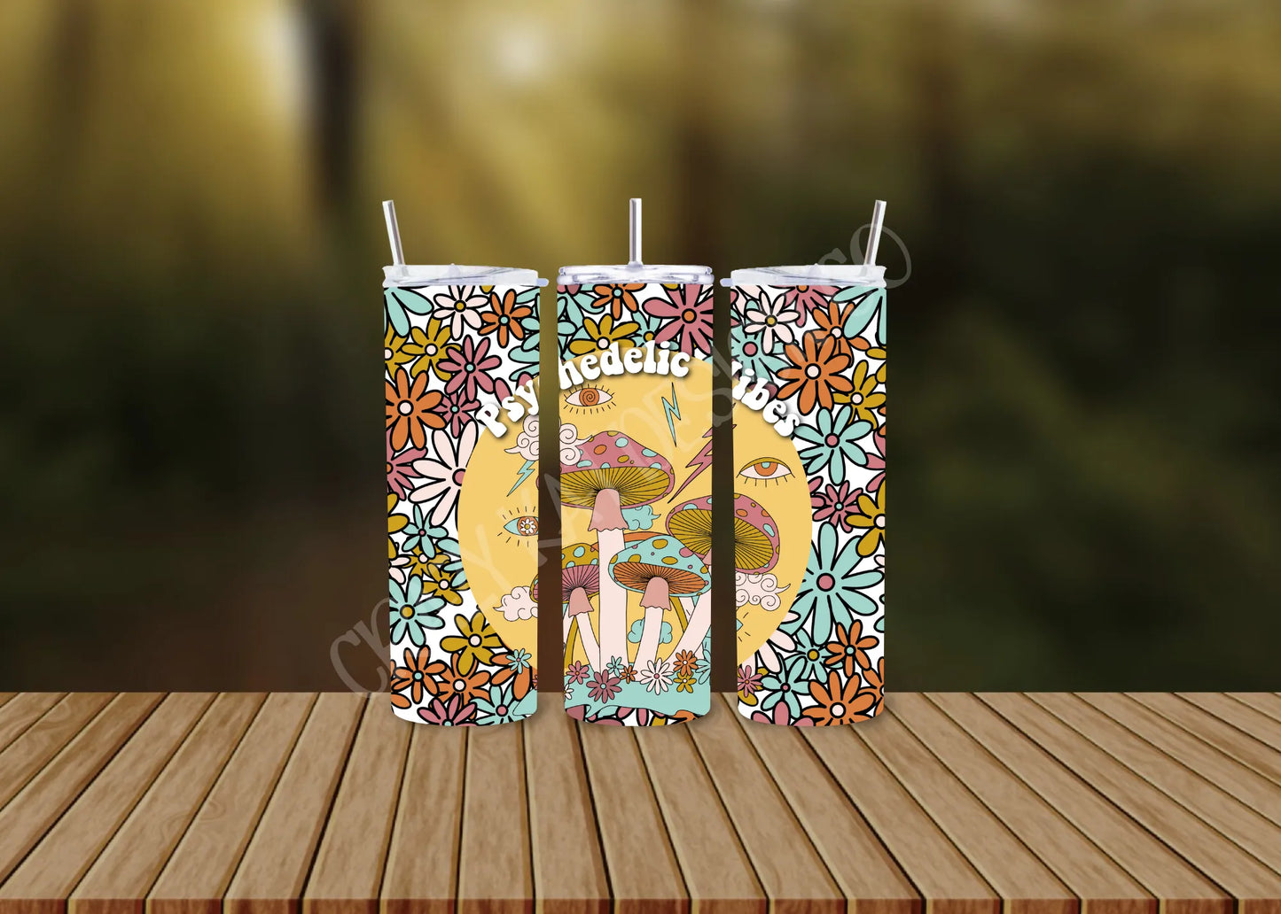 CUSTOMIZABLE PSYCHEDELIC VIBES MUSHROOMS HOT AND COLD TUMBLERS - Crazy Kat Design Co