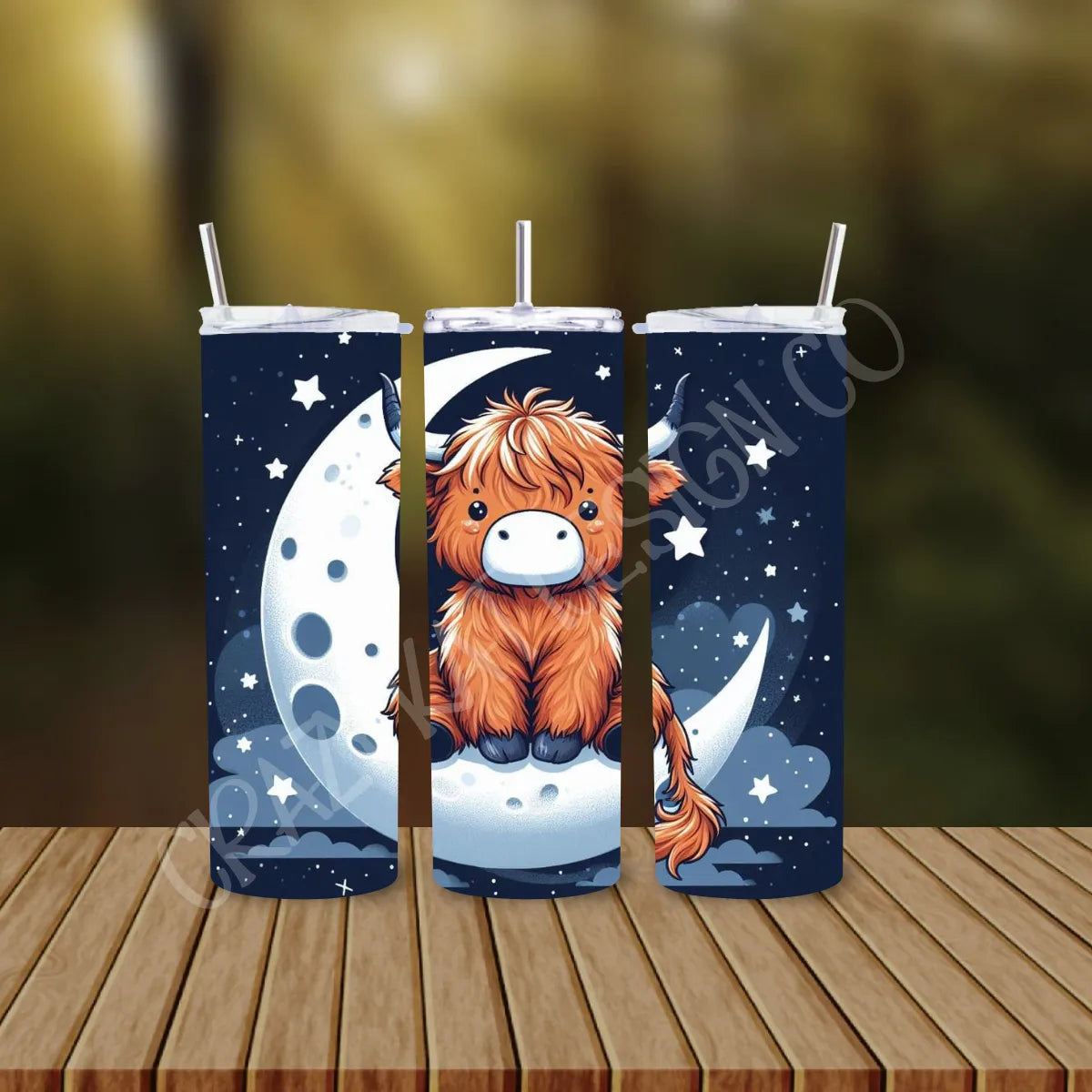 CUSTOMIZABLE HIGHLAND COW MOON HOT AND COLD TUMBLER - Crazy Kat Design Co