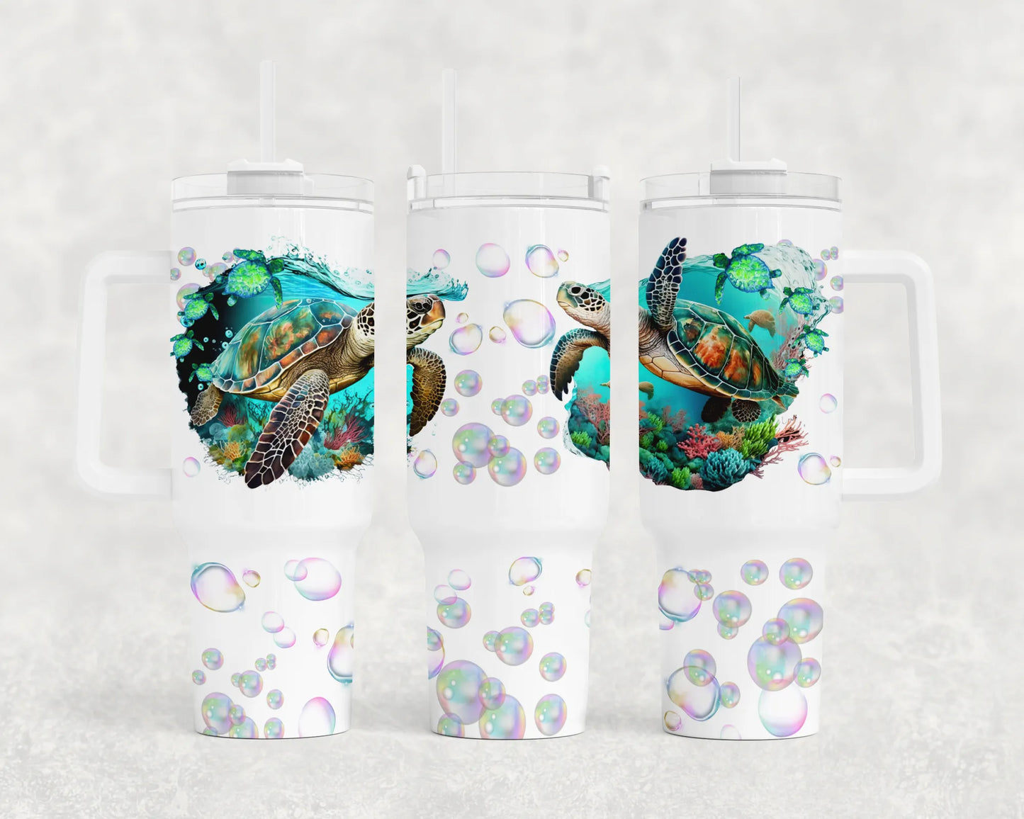 40 OZ TUMBLER WITH HANDLE 1.0 TURTLES - Crazy Kat Design Co