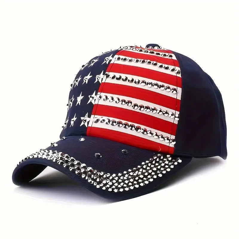 Vibrant American Flag Rhinestone Star hat - Crazy Kat Design Co