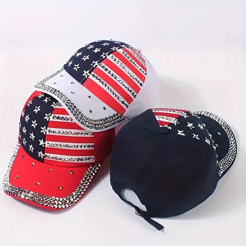 Vibrant American Flag Rhinestone Star hat - Crazy Kat Design Co