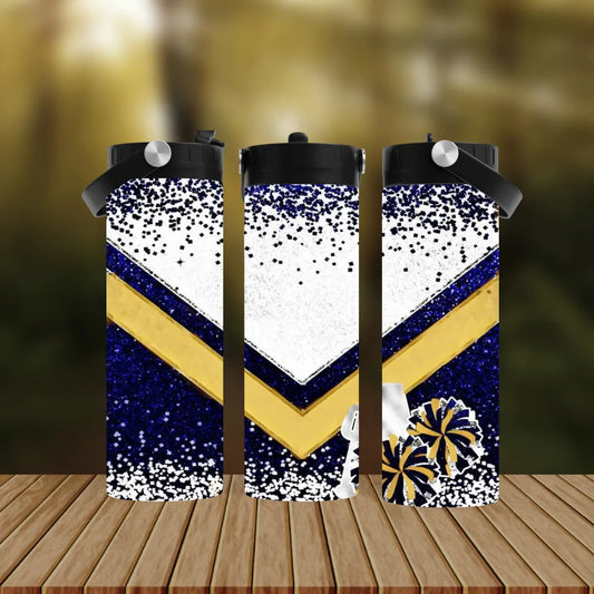 CUSTOMIZABLE BLUE AND GOLD CHEER HOT AND COLD TUMBLER - Crazy Kat Design Co