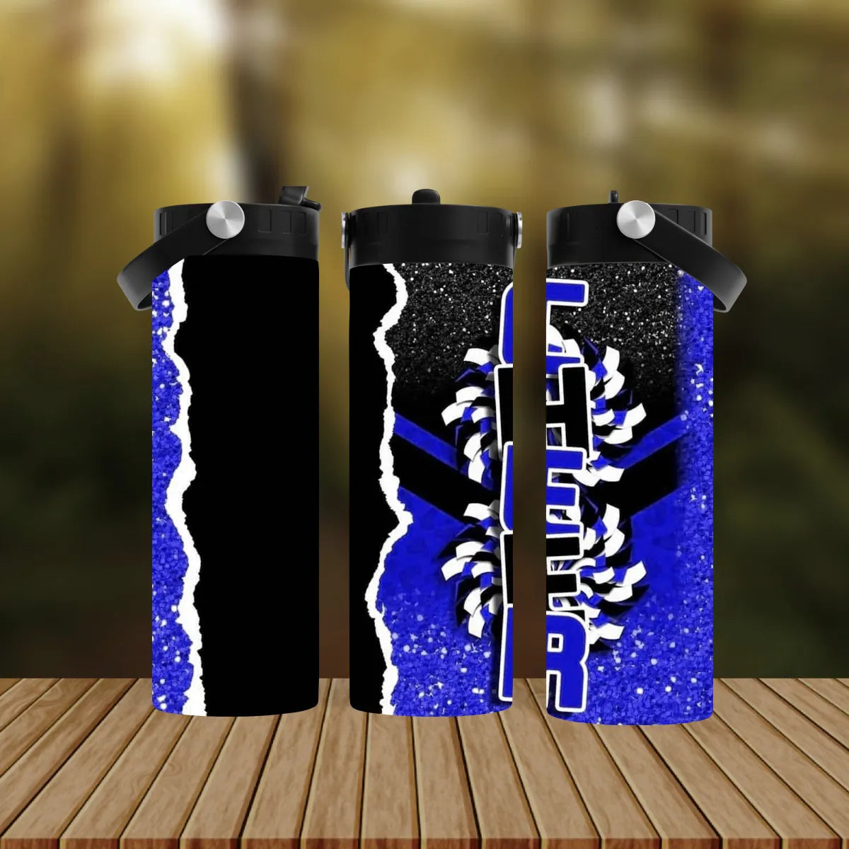 CUSTOMIZABLE BLACK AND BLUE CHEER HOT AND COLD TUMBLER - Crazy Kat Design Co