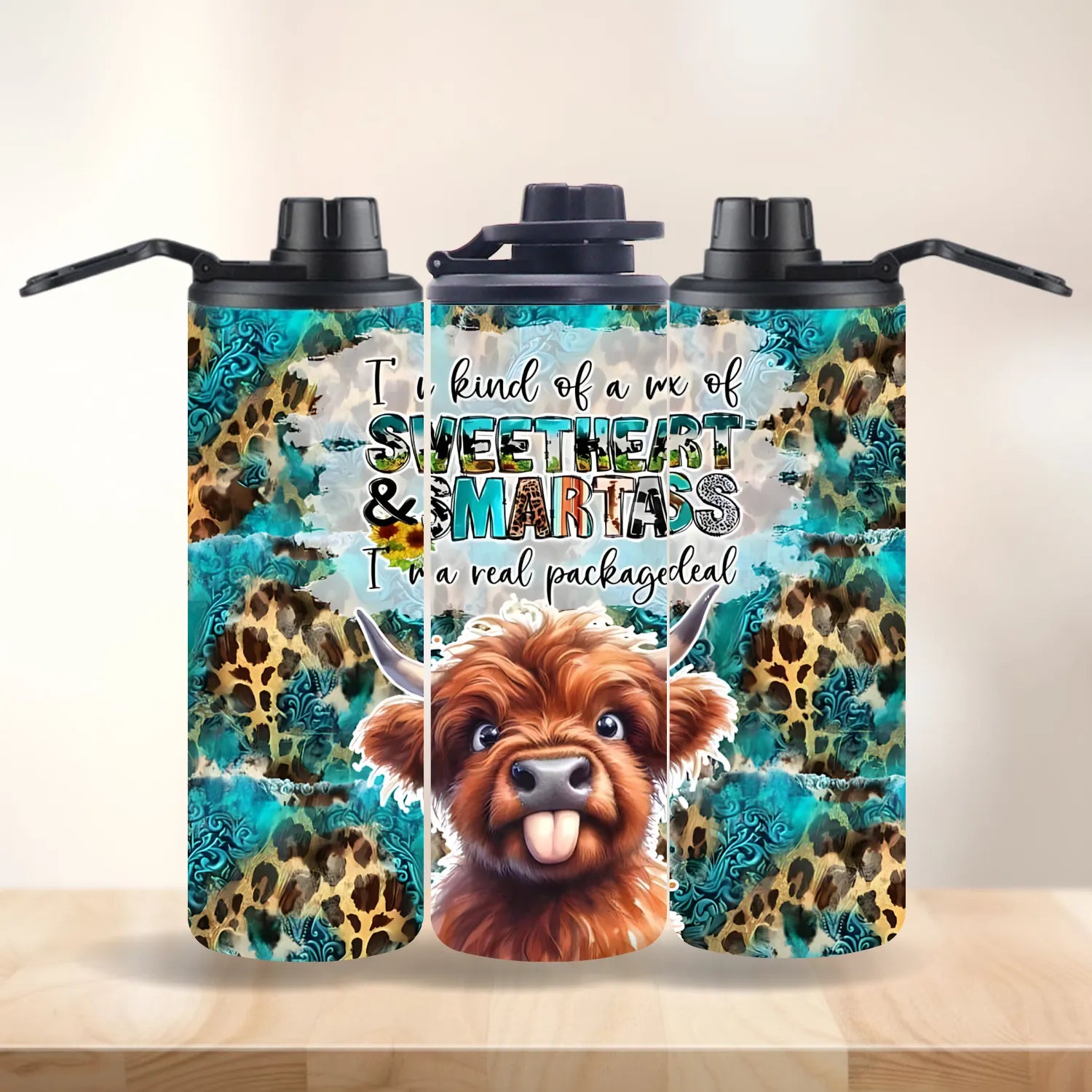 CUSTOMIZABLE HIGHLAND COW I'M KIND OF A SWEETHEART & SMARTASS HOT AND COLD TUMBLER - Crazy Kat Design Co