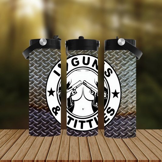 CUSTOMIZABLE I LOVE GUNS AND TITTIES HOT AND COLD TUMBLER