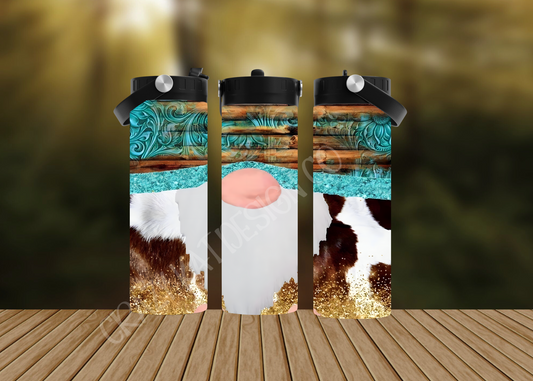 CUSTOMIZABLE GNOME COW PRINT AND TEAL HOT AND COLD TUMBLERS