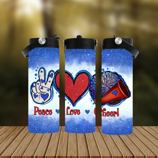 CUSTOMIZABLE PEACE LOVE AND CHEER HOT AND COLD TUMBLER