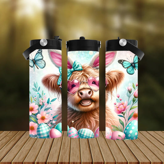 CUSTOMIZABLE HIGHLAND COW EASTER HOT AND COLD TUMBLER - Crazy Kat Design Co
