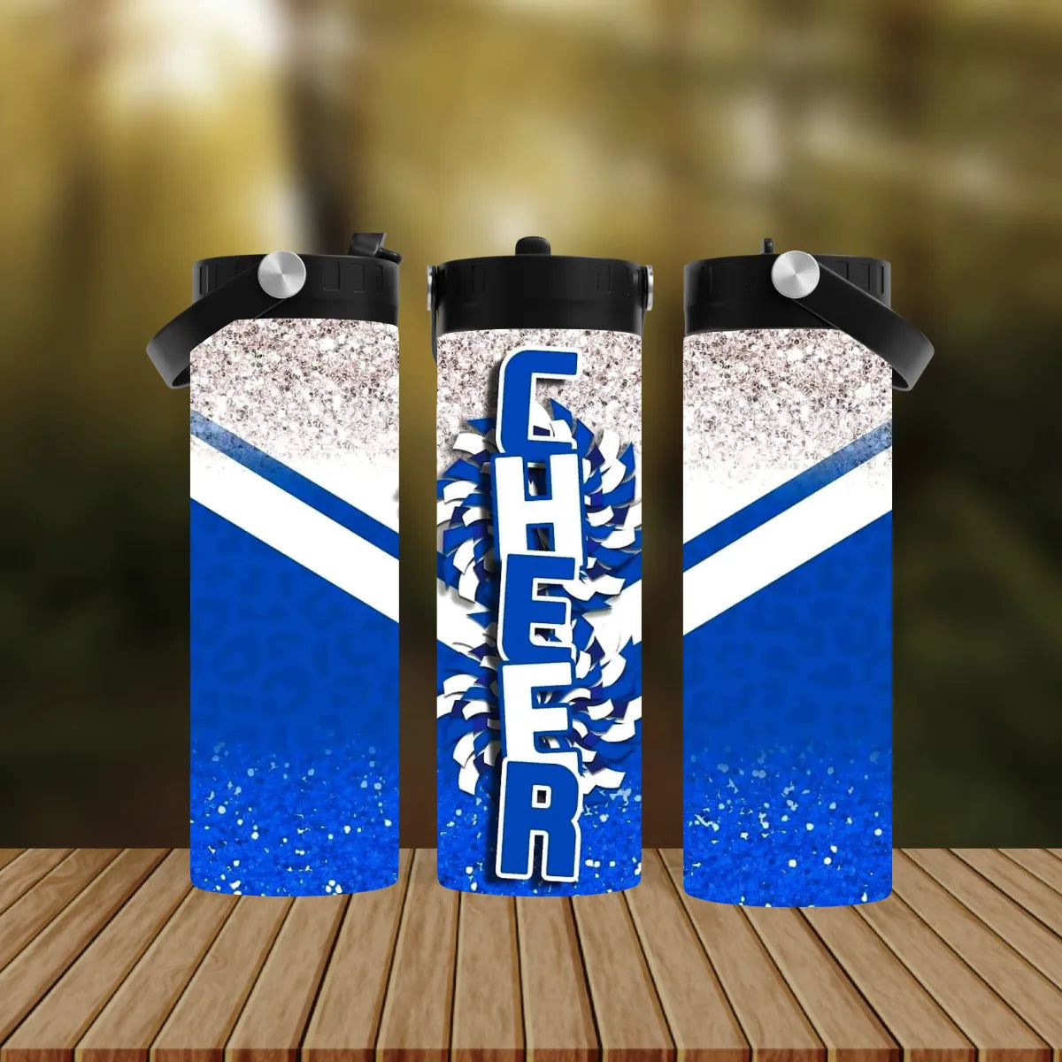 CUSTOMIZABLE SILVER AND BLUE CHEER HOT AND COLD TUMBLER - Crazy Kat Design Co