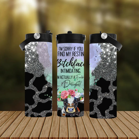 CUSTOMIZABLE RESTING BITCH FACE COW HOT AND COLD TUMBLER - Crazy Kat Design Co