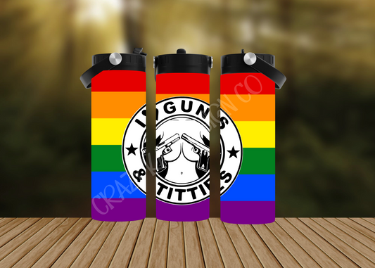 CUSTOMIZABLE I LOVE TITTIES AND GUNS HOT AND COLD TUMBLERS