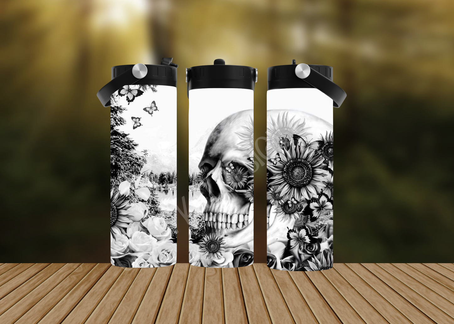 CUSTOMIZABLE SKULL AND SUNFLOWER HOT AND COLD TUMBLERS