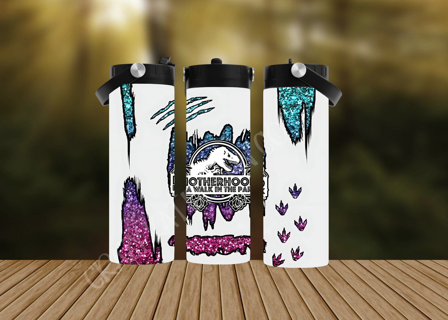 CUSTOMIZABLE MOTHERHOOD IS A WALK IN THE PARK DINOSAUR HOT AND COLD TUMBLERS