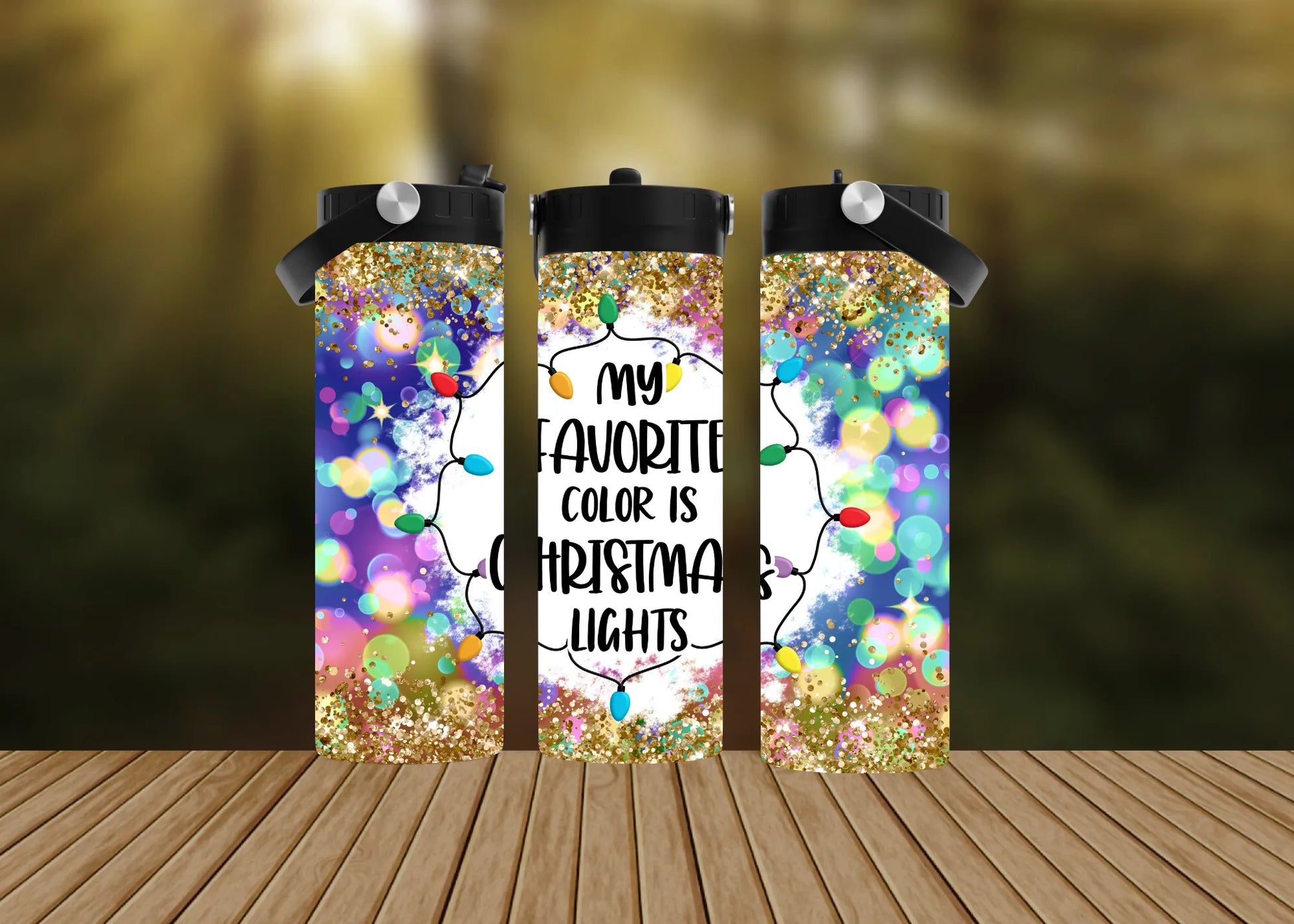 CUSTOMIZABLE MY FAVORITE COLOR IS CHRISTMAS LIGHTS HOT AND COLD TUMBLERS - Crazy Kat Design Co