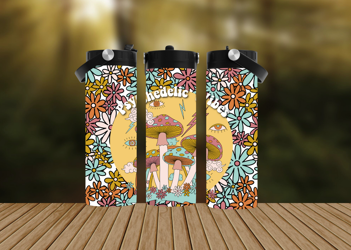 CUSTOMIZABLE PSYCHEDELIC VIBES MUSHROOMS HOT AND COLD TUMBLERS