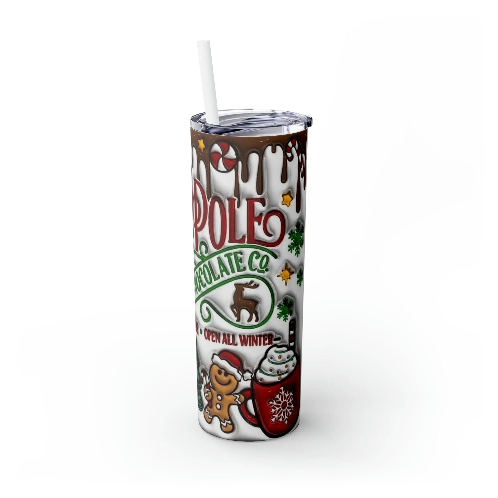 North Pole Santa 3d Puff Skinny Tumbler with Straw, 20oz - Crazy Kat Design Co