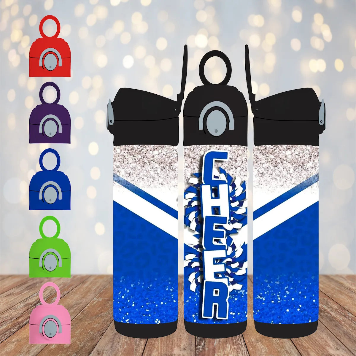 CUSTOMIZABLE SILVER AND BLUE CHEER HOT AND COLD TUMBLER - Crazy Kat Design Co
