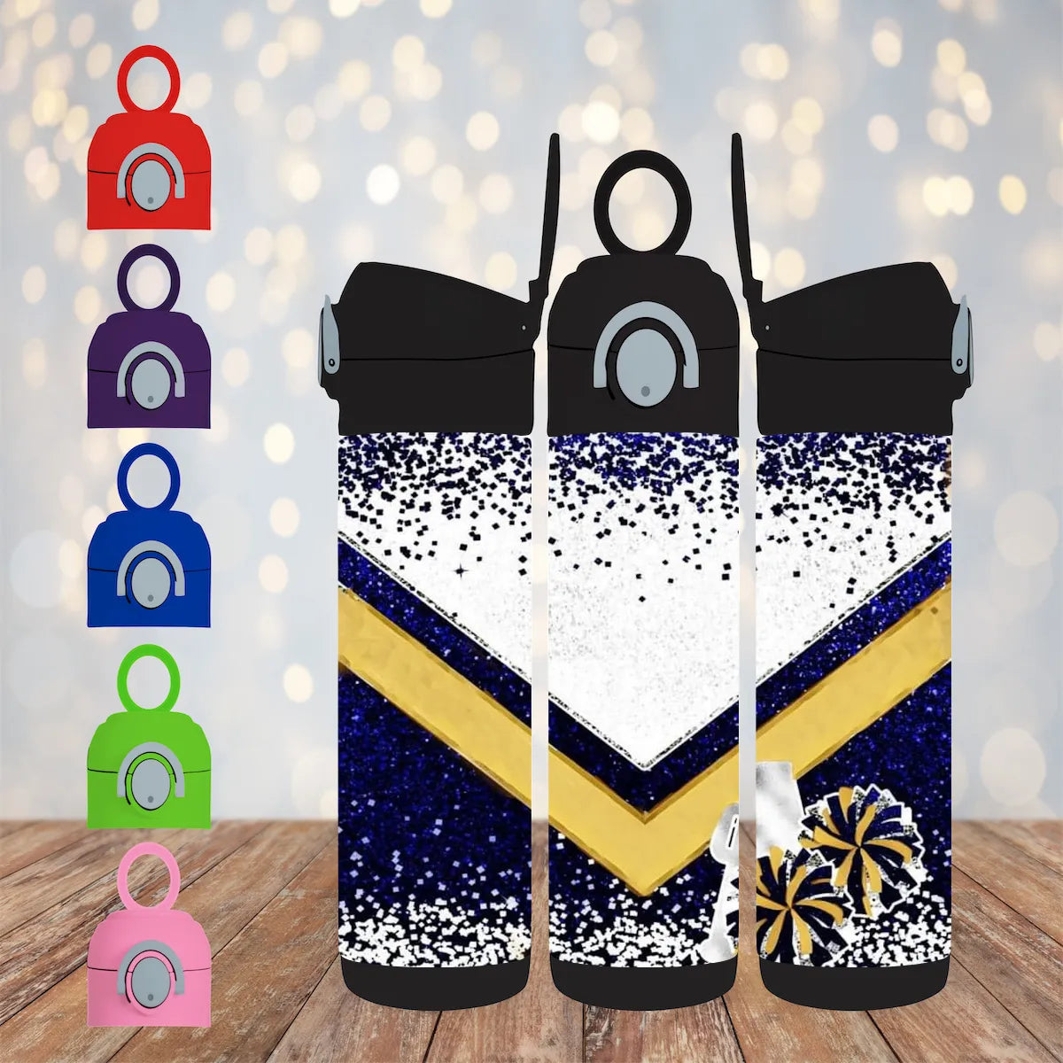CUSTOMIZABLE BLUE AND GOLD CHEER HOT AND COLD TUMBLER - Crazy Kat Design Co