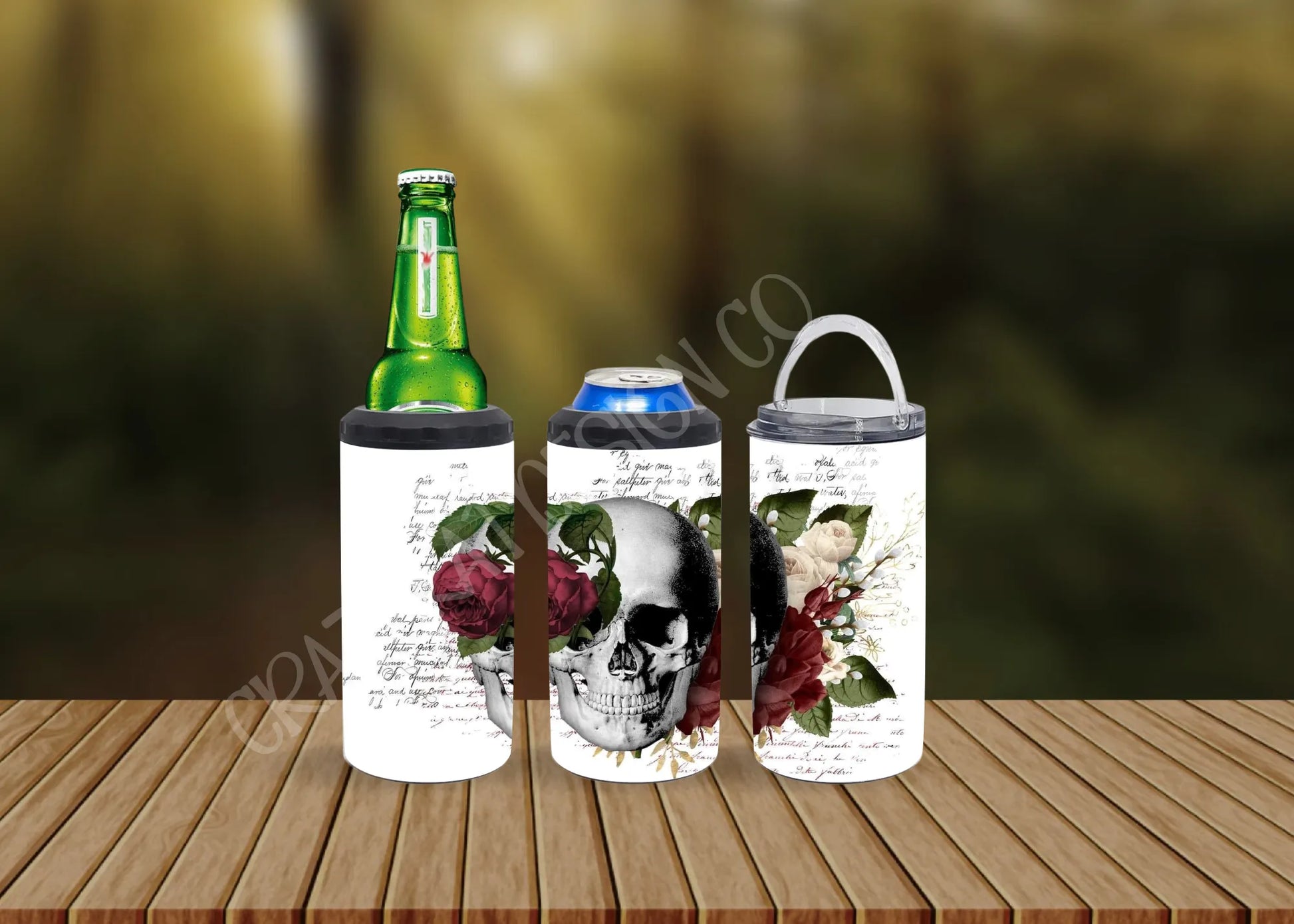 CUSTOMIZABLE SKULL AND ROSES HOT AND COLD TUMBLERS - Crazy Kat Design Co