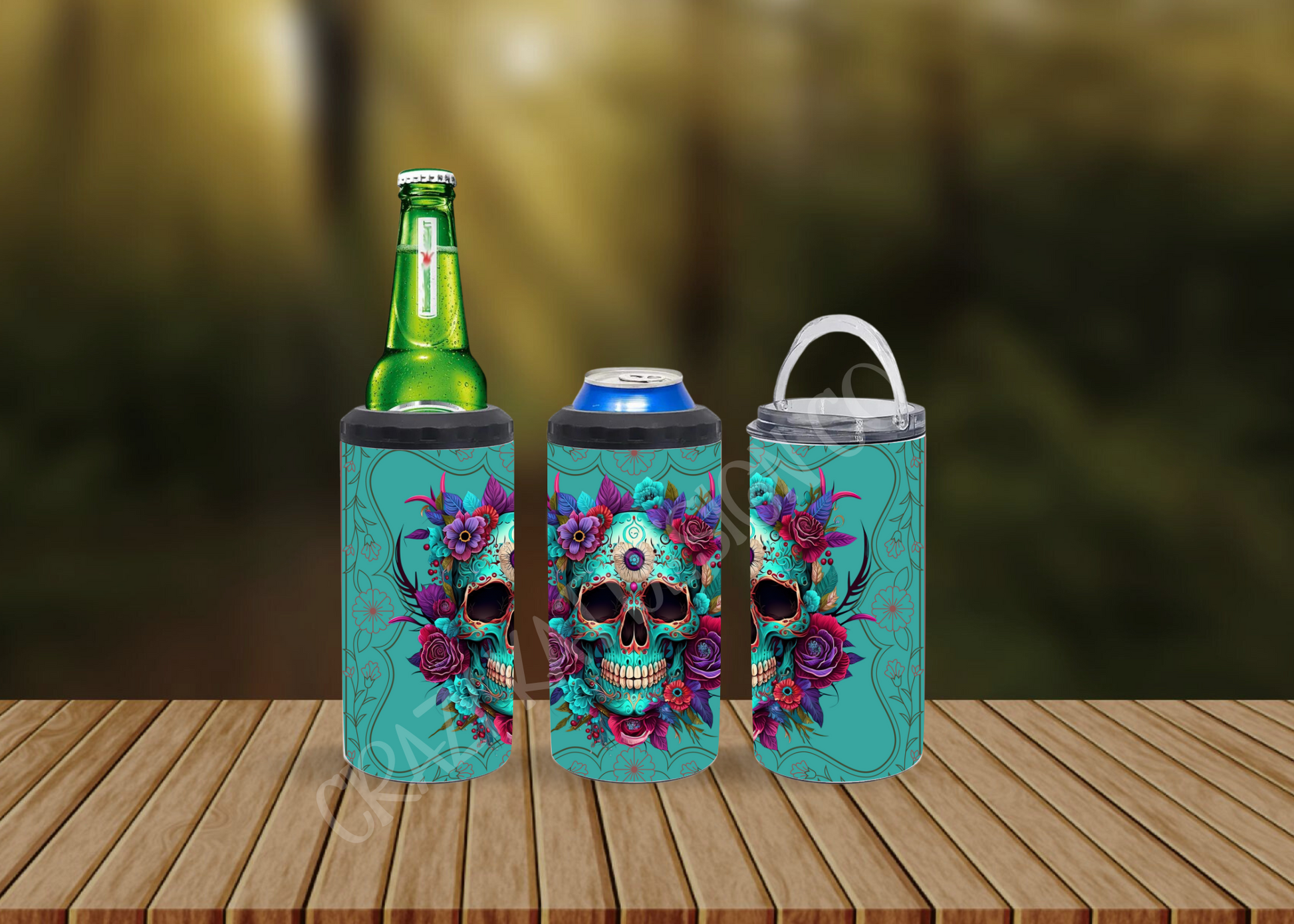 CUSTOMIZABLE TEAL SUGAR SKULLS HOT AND COLD TUMBLERS - Crazy Kat Design Co