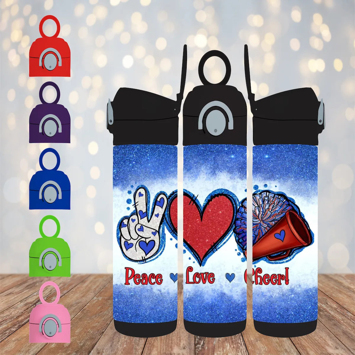 CUSTOMIZABLE PEACE LOVE AND CHEER HOT AND COLD TUMBLER - Crazy Kat Design Co