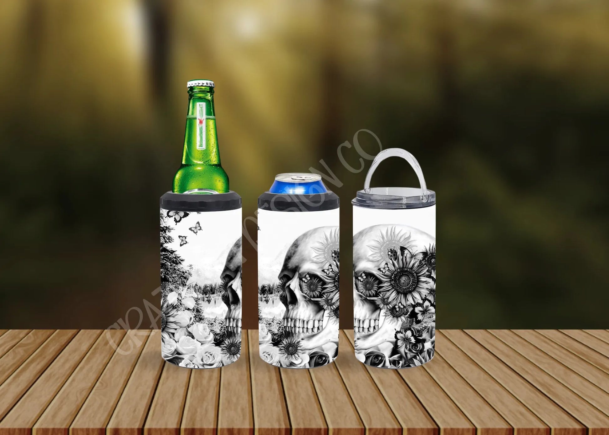 CUSTOMIZABLE SKULL AND SUNFLOWER HOT AND COLD TUMBLERS - Crazy Kat Design Co