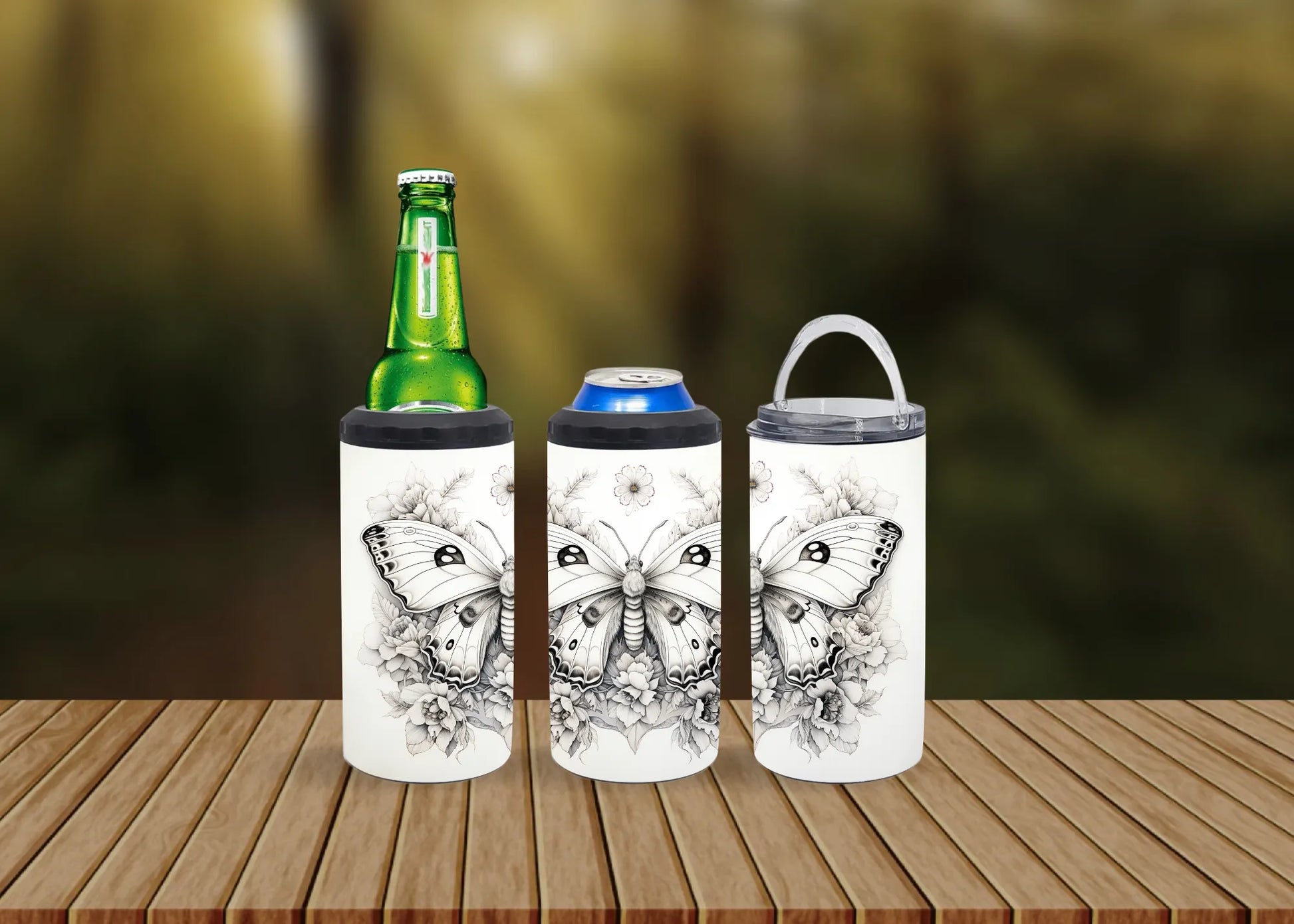 CUSTOMIZABLE BLACK AND WHITE BUTTERFLY HOT AND COLD TUMBLERS - Crazy Kat Design Co