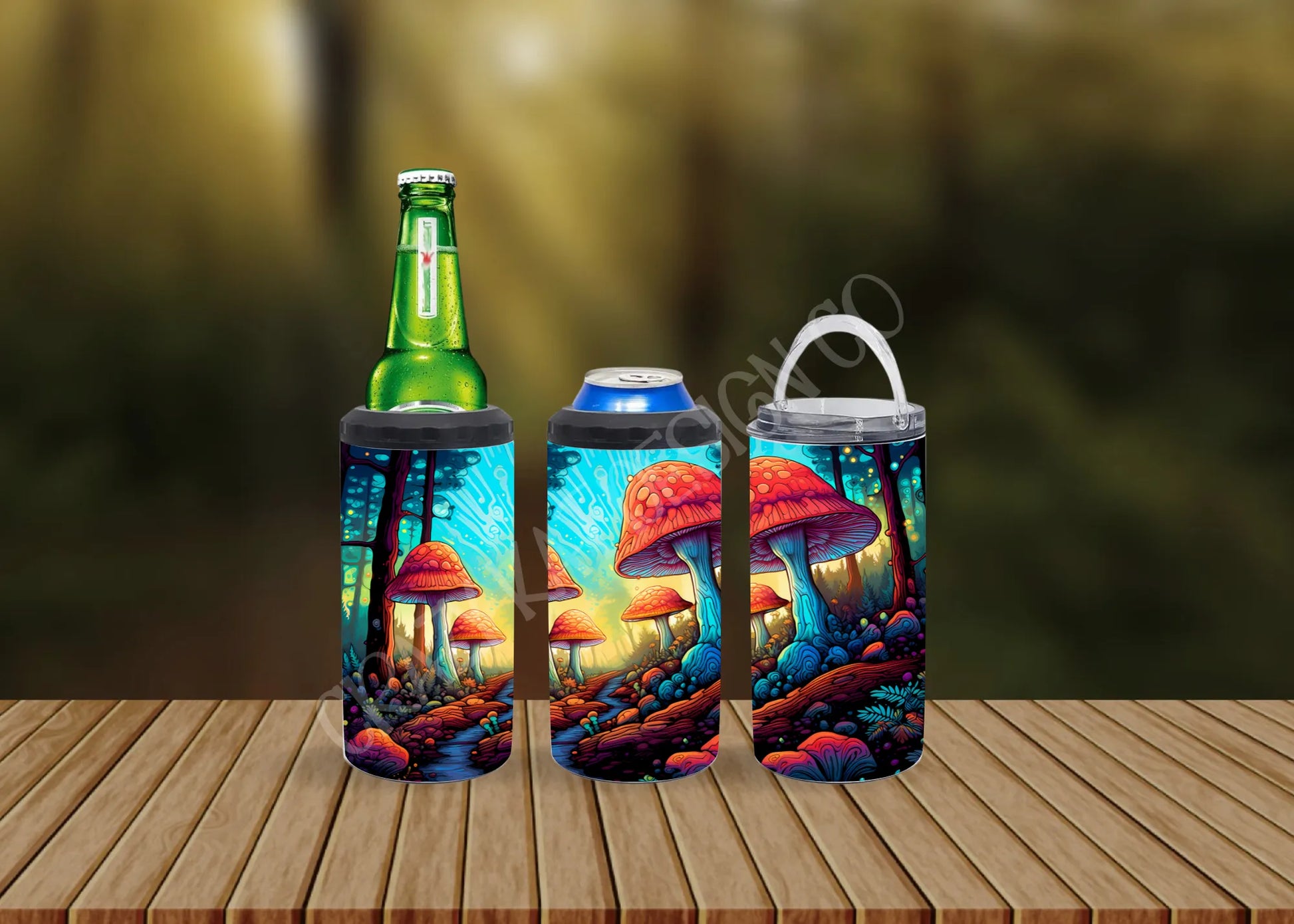 CUSTOMIZABLE MUSHROOM FORREST SUNSET HOT AND COLD TUMBLERS - Crazy Kat Design Co