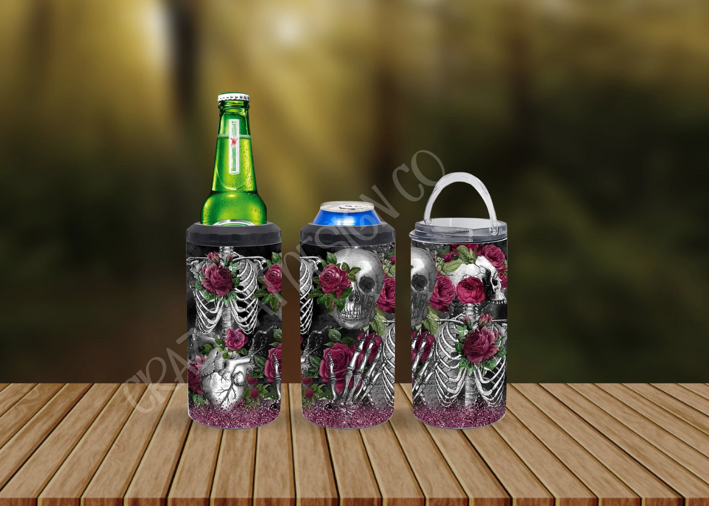 CUSTOMIZABLE  SKELETON WITH ROSES HOT AND COLD TUMBLERS