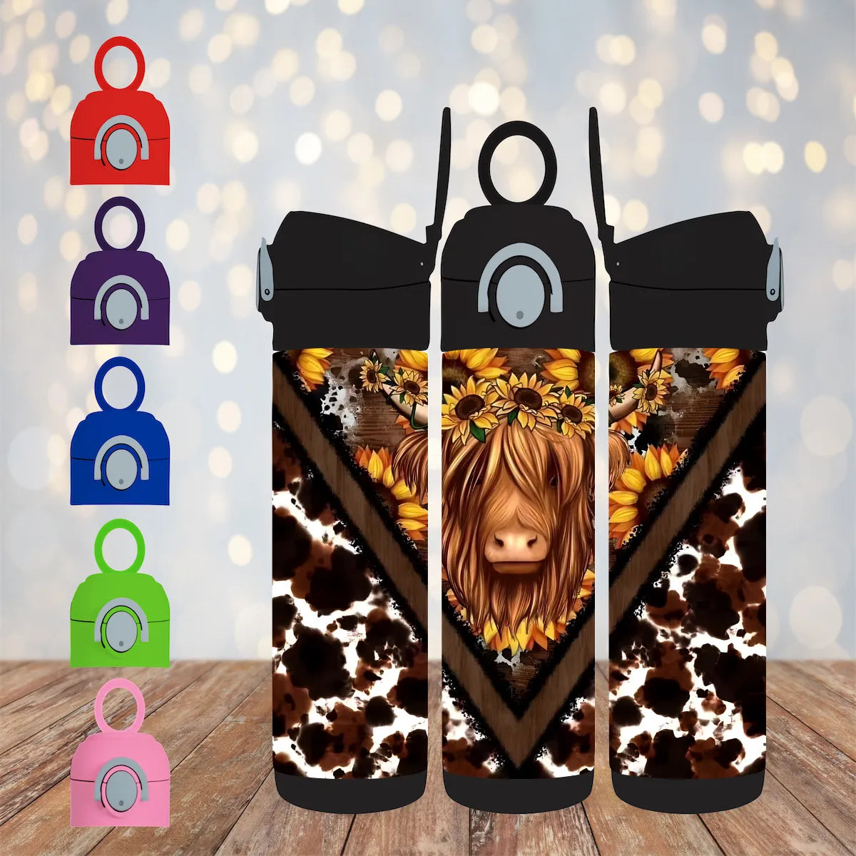 CUSTOMIZABLE HIGHLAND COW AND SUNFLOWERS HOT AND COLD TUMBLER - Crazy Kat Design Co