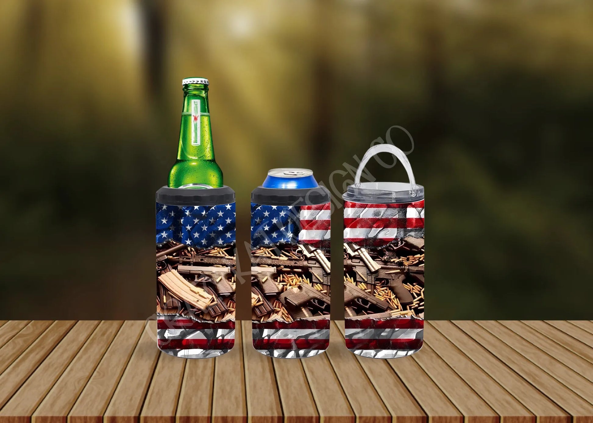 CUSTOMIZABLE 2ND AMENDMENT GUNS AND FLAG HOT AND COLD TUMBLERS - Crazy Kat Design Co