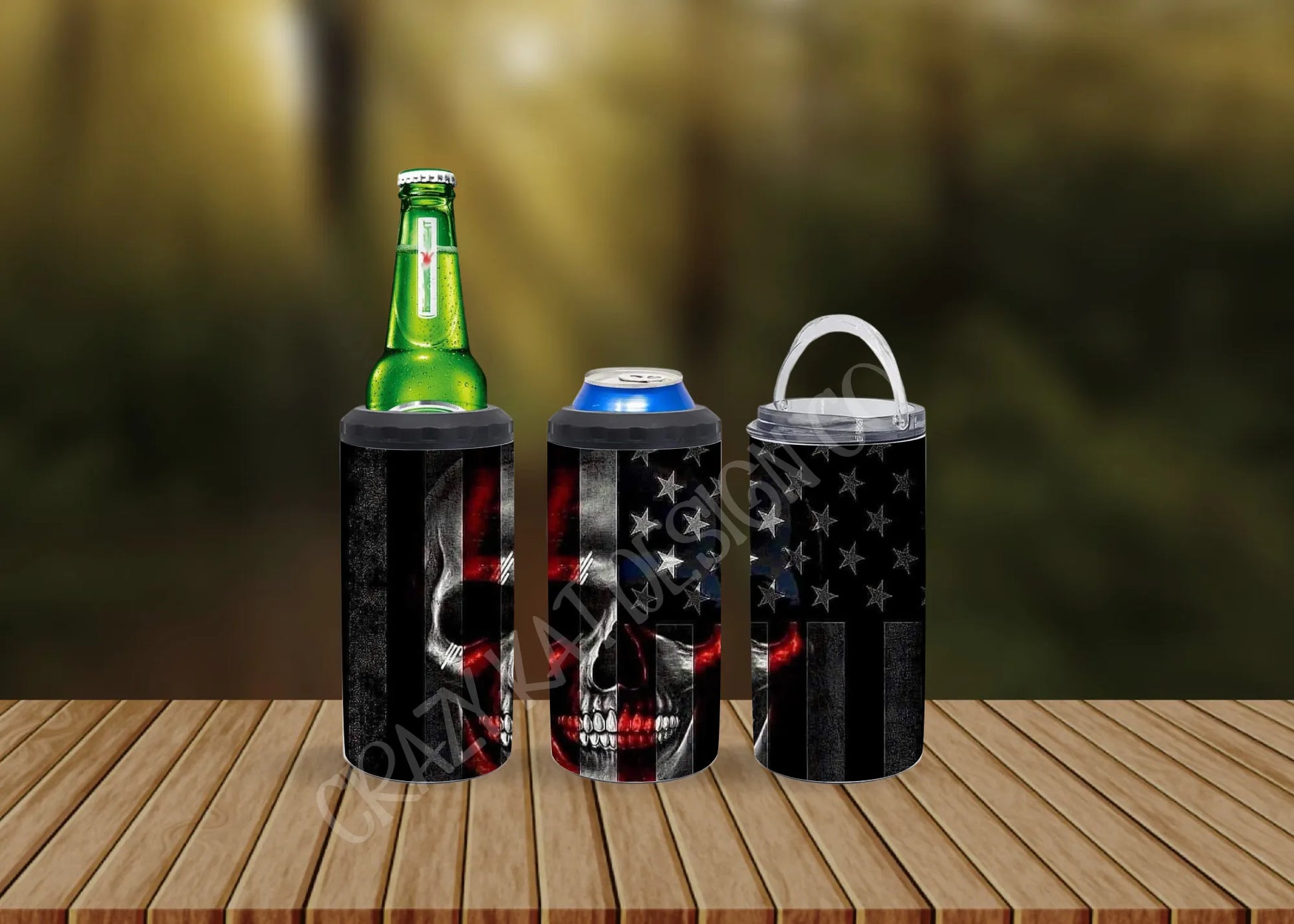 CUSTOMIZABLE SKULL AMERICAN FLAG HOT AND COLD TUMBLERS - Crazy Kat Design Co