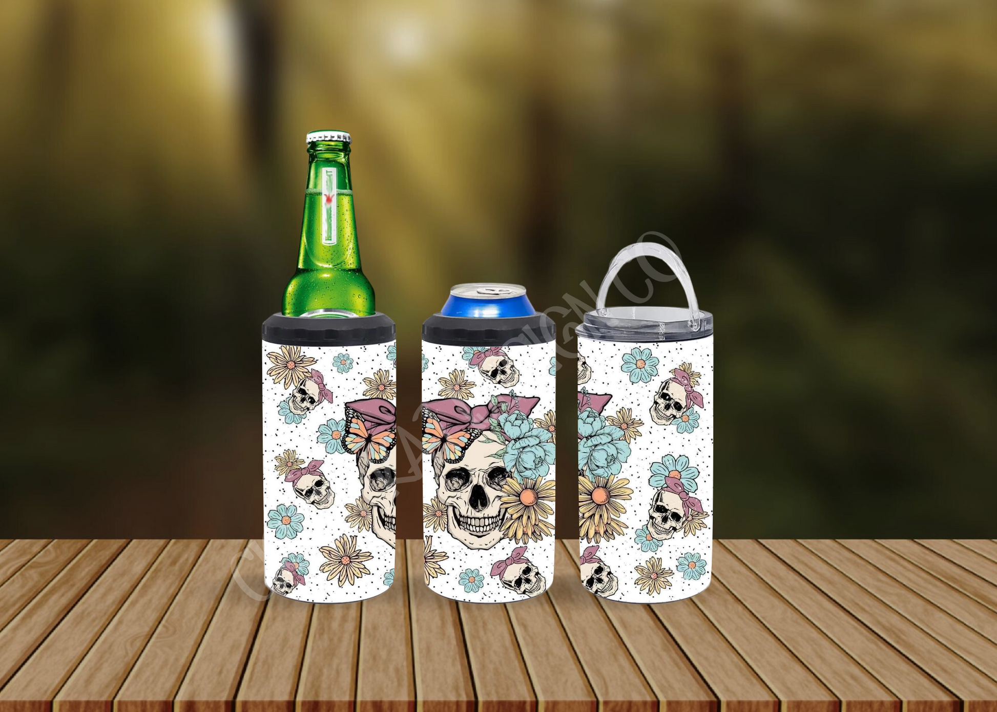 CUSTOMIZABLE SKULL WITH DAISYS HOT AND COLD TUMBLERS - Crazy Kat Design Co