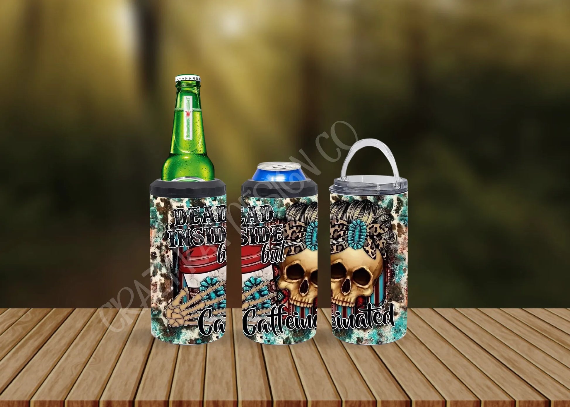 CUSTOMIZABLE DEAD INSIDE BUT CAFFEINATED SKULL HOT AND COLD TUMBLERS - Crazy Kat Design Co