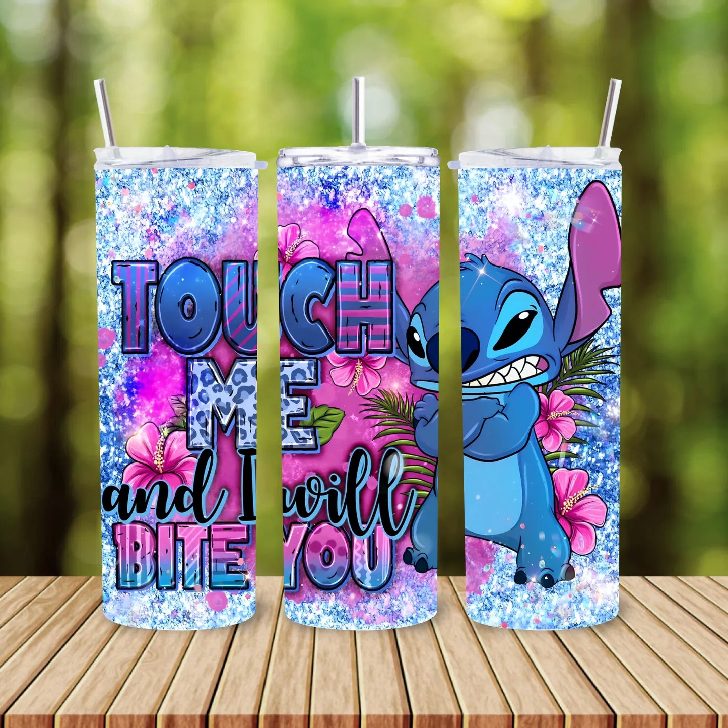 CUSTOMIZABLE TOUCH ME AND ILL BITE YOU STITCH HOT AND COLD TUMBLER - Crazy Kat Design Co