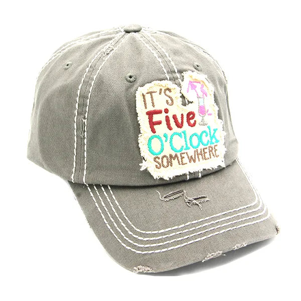 It's O Clock Somewhere Distressed Baseball Cap - Crazy Kat Design Co