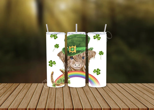 CUSTOMIZABLE HIGHLAND COW ST PATTYS DAY HOT AND COLD TUMBLER - Crazy Kat Design Co