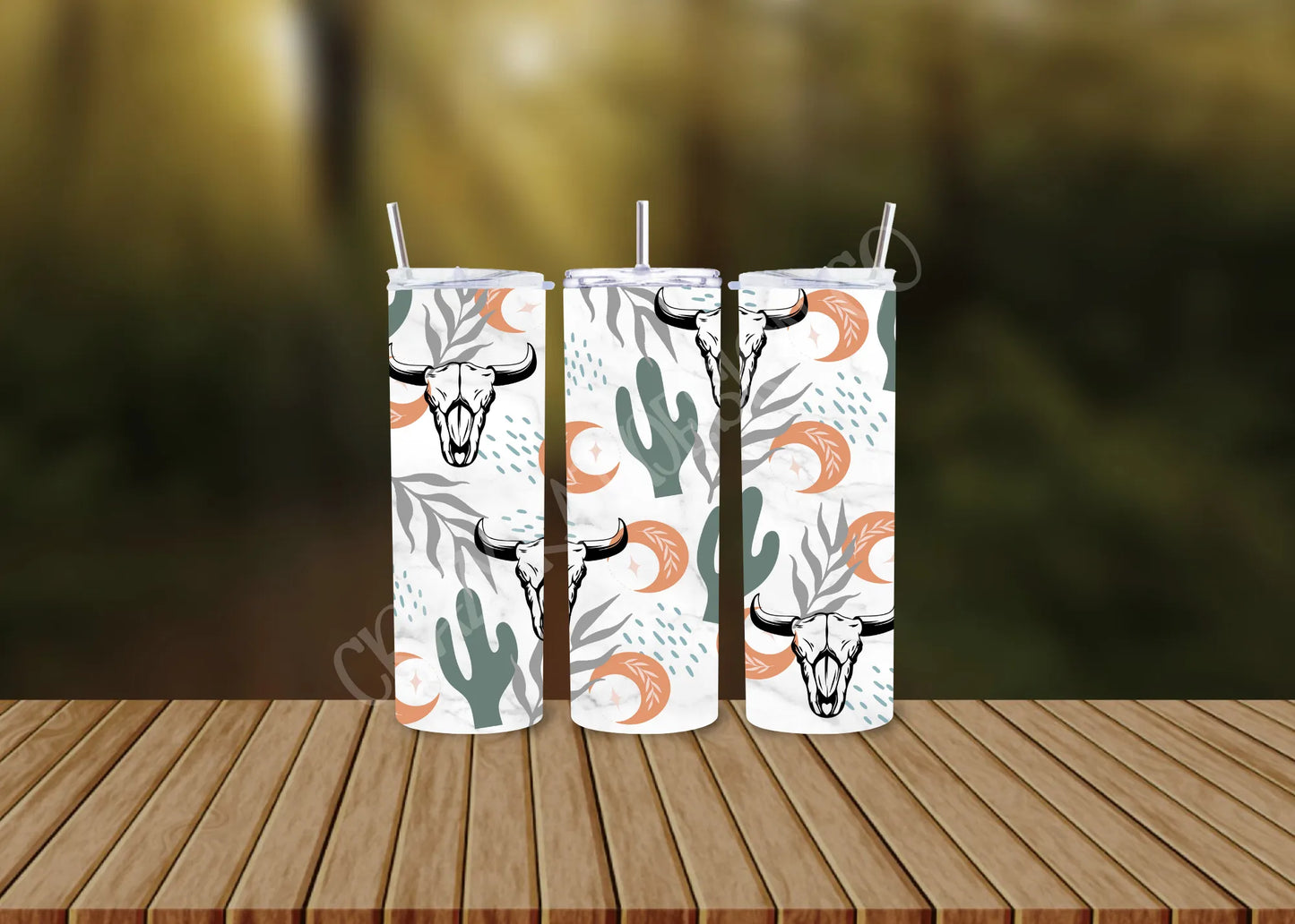 CUSTOMIZABLE BULL SKULLS AND CACTUS HOT AND COLD TUMBLERS - Crazy Kat Design Co