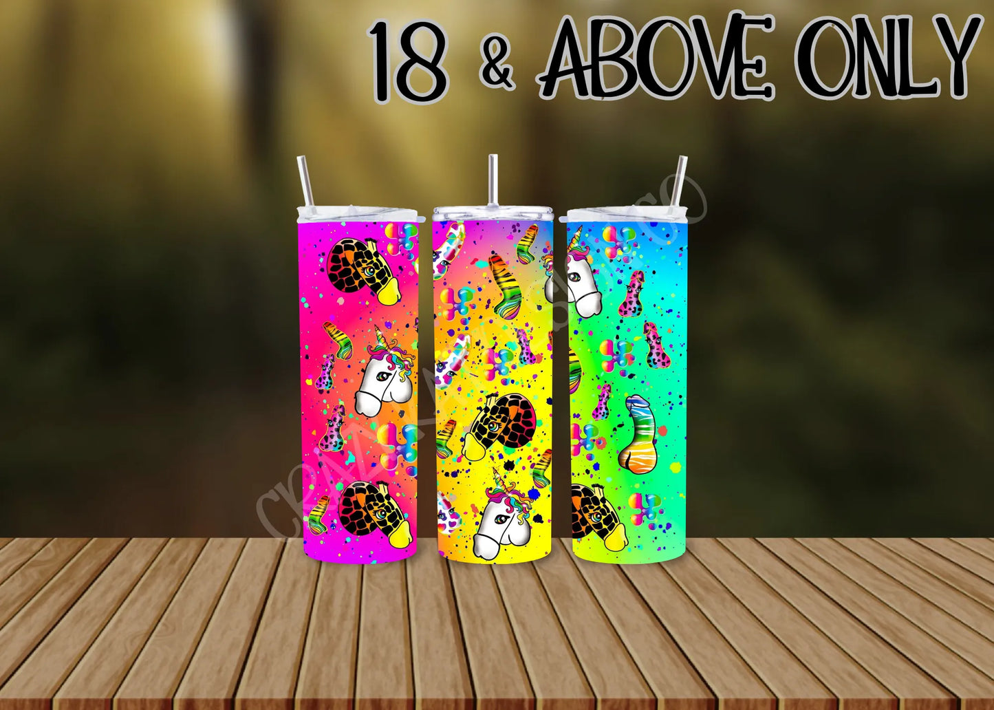 18+ ONLY CUSTOMIZABLE LISA FRANK D*CK HOT AND COLD TUMBLERS - Crazy Kat Design Co