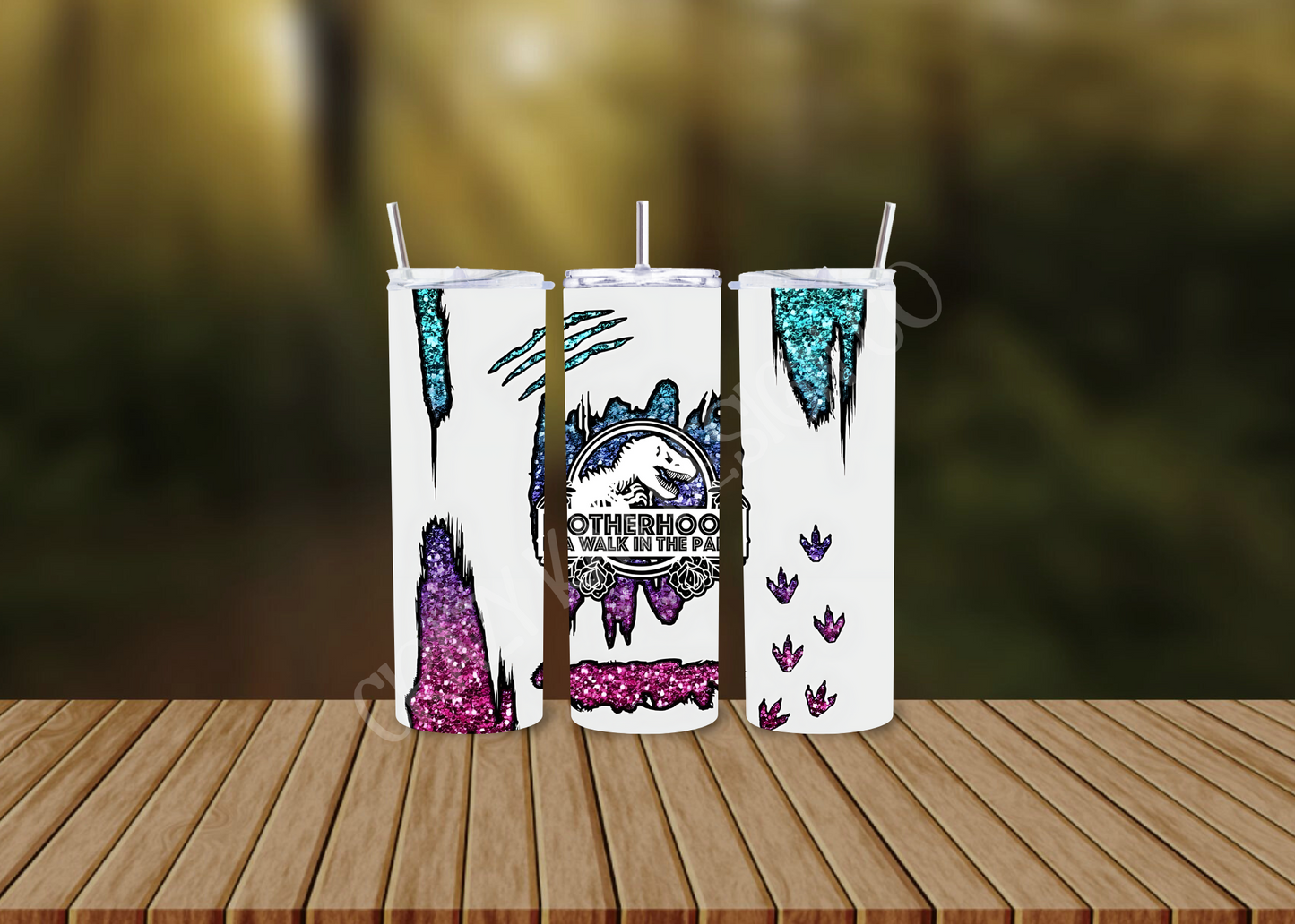 CUSTOMIZABLE MOTHERHOOD IS A WALK IN THE PARK DINOSAUR HOT AND COLD TUMBLERS