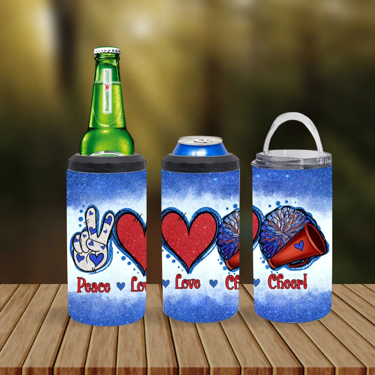 CUSTOMIZABLE PEACE LOVE AND CHEER HOT AND COLD TUMBLER - Crazy Kat Design Co