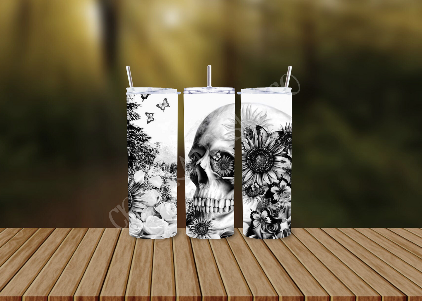CUSTOMIZABLE SKULL AND SUNFLOWER HOT AND COLD TUMBLERS